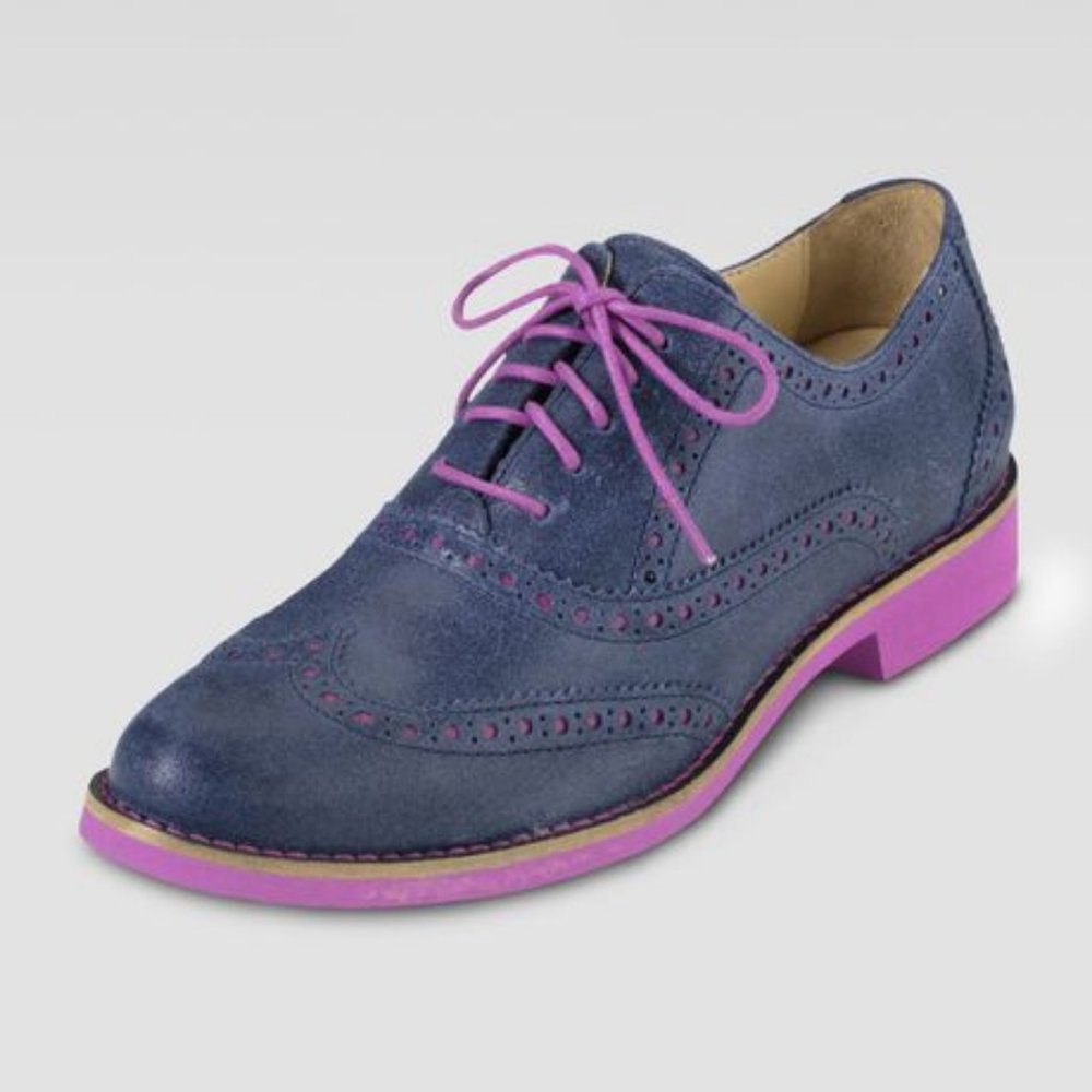 Cole Haan Alisa navy blue and pink laceup wingtip oxfords size 7.5